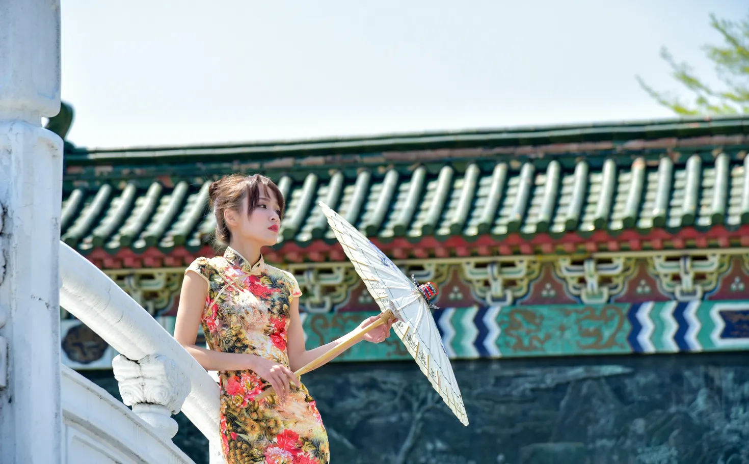 [Mzsock] NO.189 Miao Wanyu floral short cheongsam with high heels and beautiful legs street photography#[68P]-23